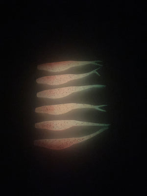 Pink Starburst with Red Flakes Glow 3 inch Fluke