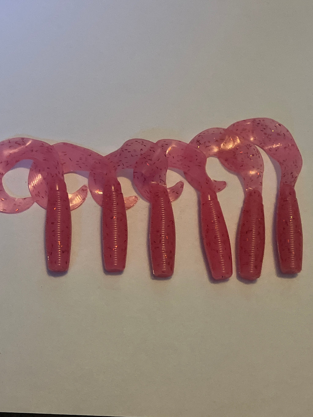 Pink Starburst with Red Flakes GLOW Single Grubs