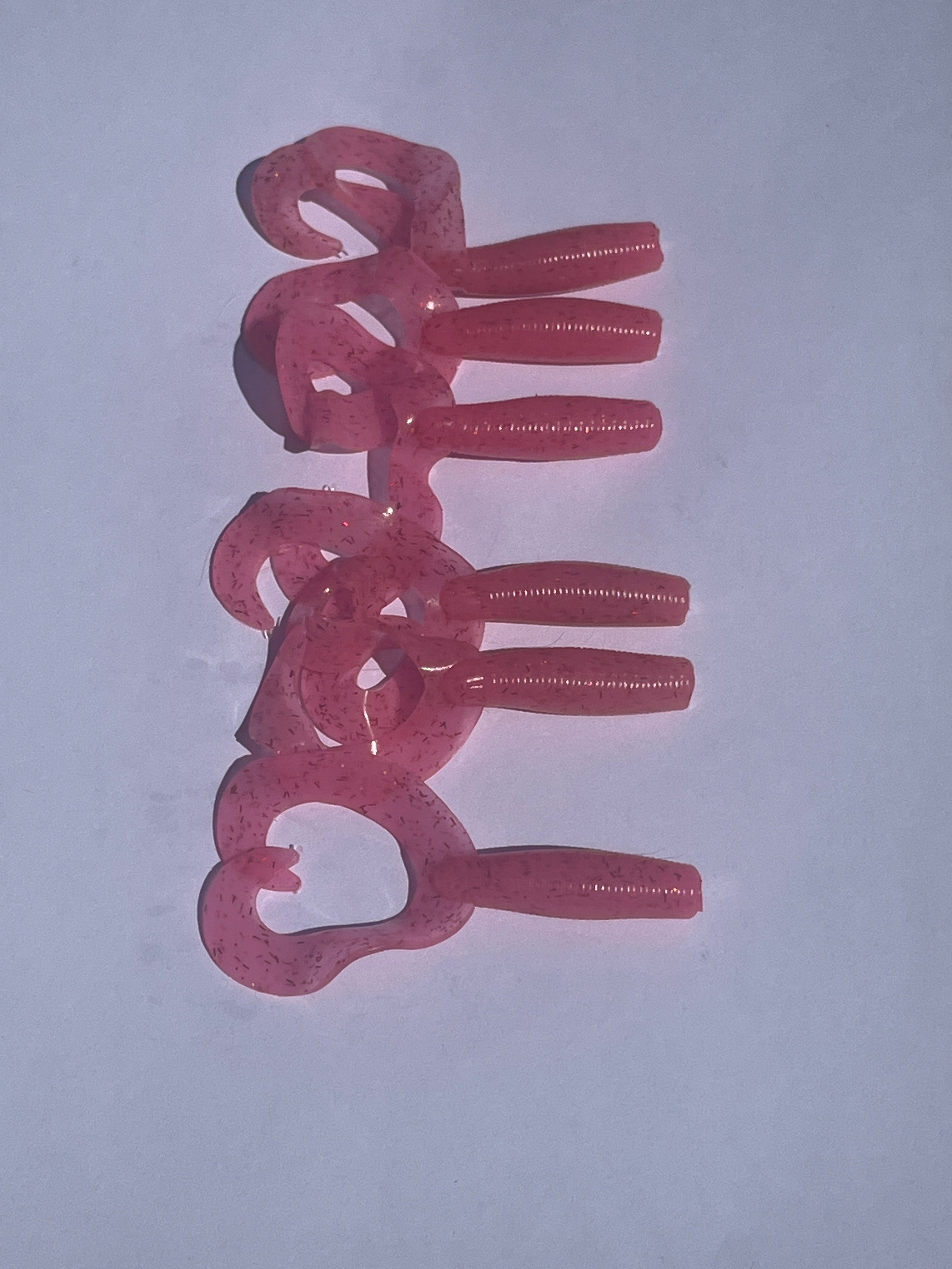 Pink Starburst with Red flakes Glow Hula Grubs