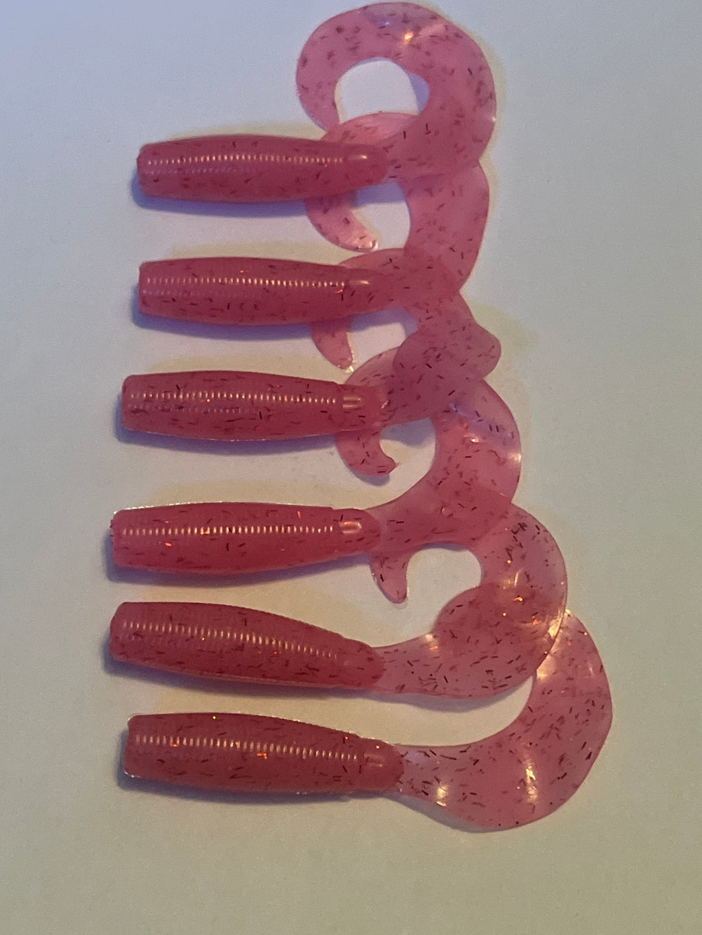 Pink Starburst with Red Flakes GLOW Single Grubs