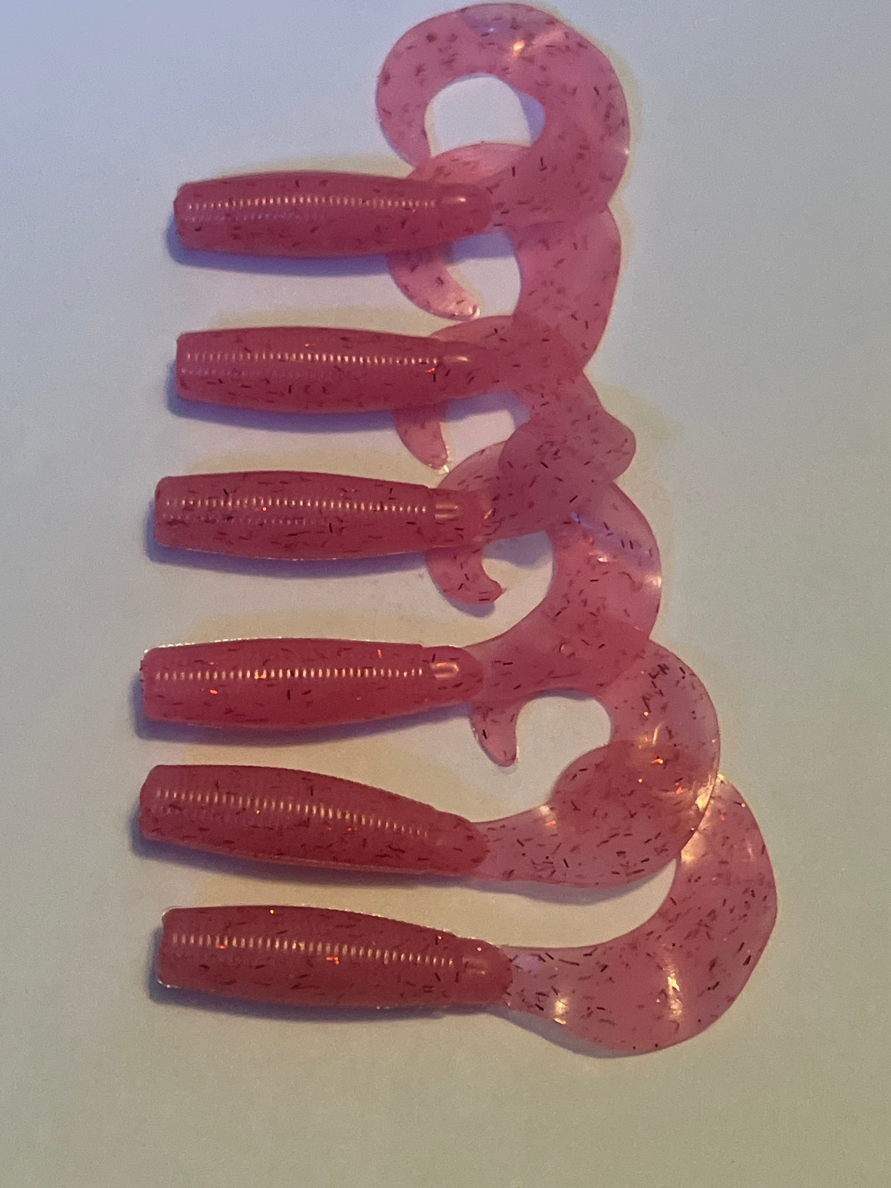 Pink Starburst with Red Flakes Glow Single Grubs