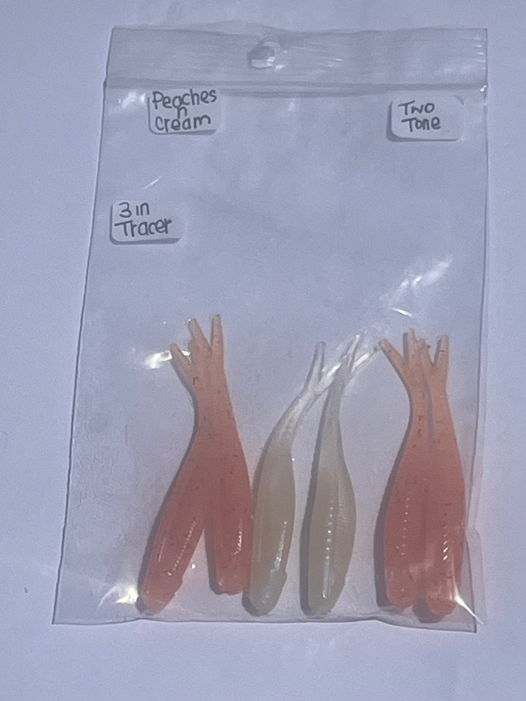 Peaches and Cream 3 Inch Tracer Shads with 2 Pearl 3 Inch Tracer Shads Glow