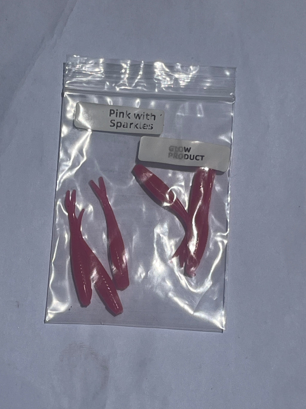 Pink with Sparkles and Glow Two inch Tracer Shads